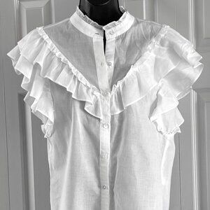 Veronica Beard Aderes Cotton Eyelet Shirt - White Ruffled Blouse. sz. M